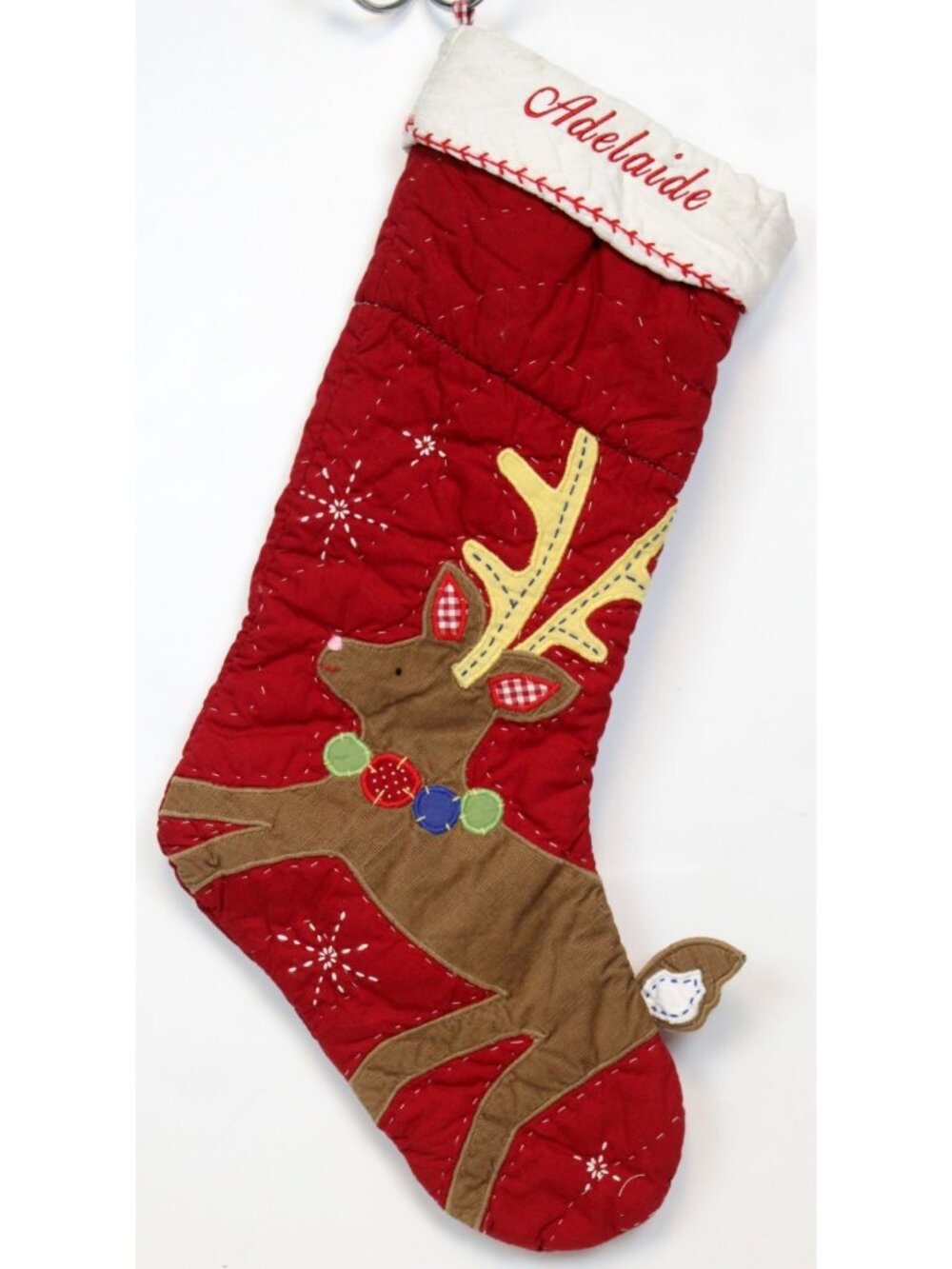 PBK Pottery Barn Kids Christmas Quilted Stocking Reindeer Adelaide